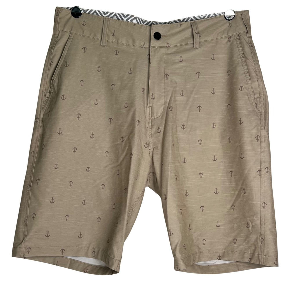 Trunks Mens 36 Multi-Functional Shorts Tan Anchor Print Stretch Casual Hybrid